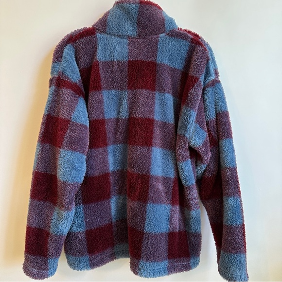 Eddie Bauer Plaid Fleece Pullover - Blue and Burgundy - Picture 5 of 8